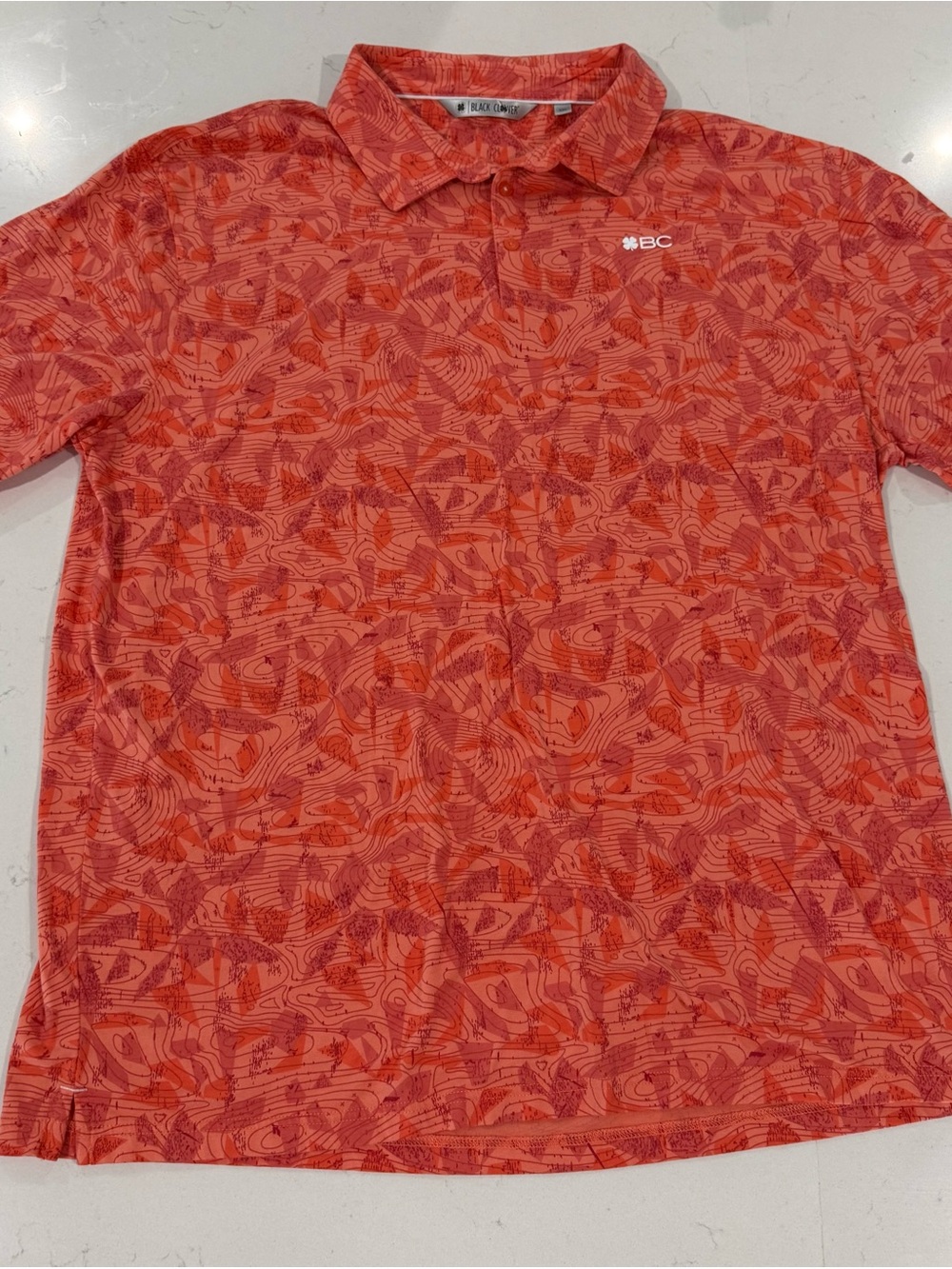 XXL Black Clover Live Lucky Mens Golf Polo Orange Coral Active Activewear Shirt